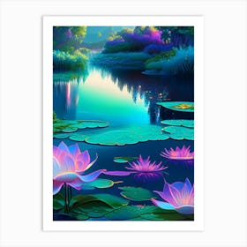 Water Lily Pond, Landscapes, Waterscape Holographic 1 Art Print