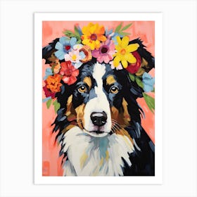 Border Collie Portrait With A Flower Crown, Matisse Painting Style 2 Art Print