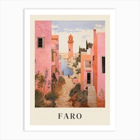 Faro Portugal 8 Vintage Pink Travel Illustration Poster Art Print