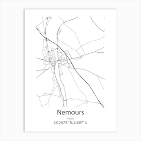 Nemours,France Minimalist Map Art Print