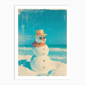 Snowmen On The Beach Retro Photo 4 Art Print