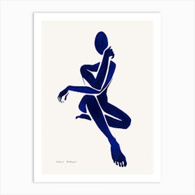 Minimal Blue Female Nude Looking Out Art Print