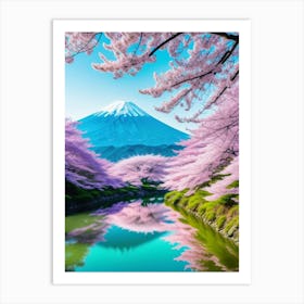 Cherry Blossoms In Japan Mount Fuji Japan Beautiful Lake Landscape 1 Art Print