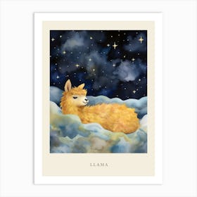 Baby Llama 2 Sleeping In The Clouds Nursery Poster Art Print