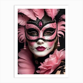 A Woman In A Carnival Mask, Pink And Black (27) Art Print
