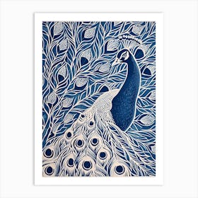 Peacock Pattern Linocut Inspired 2 Art Print