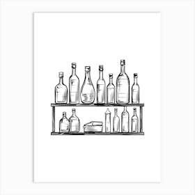 Hand Drawn Sketch Of Bottles On A Shelf Art Print