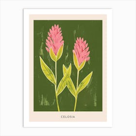 Pink & Green Celosia 1 Flower Poster Art Print