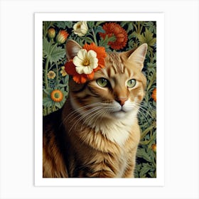 William Morris Cat With Flowers Art Print