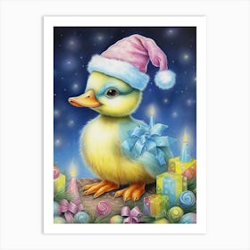 Rainbow Christmas Duckling Art Print