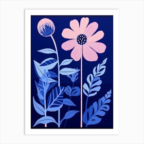 Blue Flower Illustration Dahlia 3 Art Print