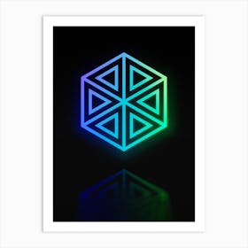 Neon Blue and Green Abstract Geometric Glyph on Black n.0048 Art Print