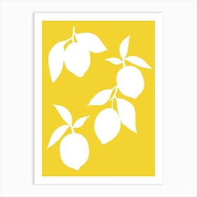 Lemons Silhouette On A Yellow Background Art Print