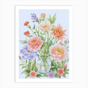 Watercolor Flowers In A Vase 5 Art Print