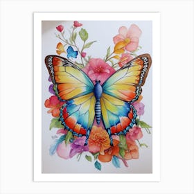 Butterfly With Flowers 1 Art Print