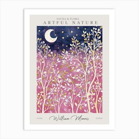 William Morris Moon Stars Botanical Pink Blue Exhibition Art Print