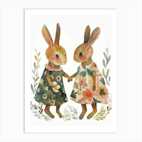 Two Bunnies Holding Hands Art Print