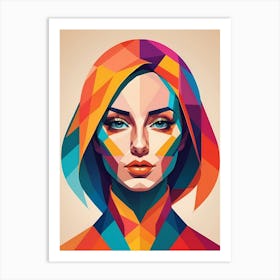 Colorful Geometric Woman Portrait Low Poly (30) Art Print