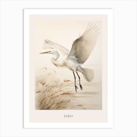 Vintage Bird Drawing Egret 2 Poster Art Print