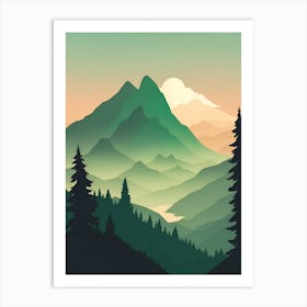 Misty Mountains Vertical Composition In Green Tone 194 Art Print