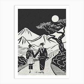 A Poetic Encounter On The Historic Tokaido Road Ukiyo-E Art Print