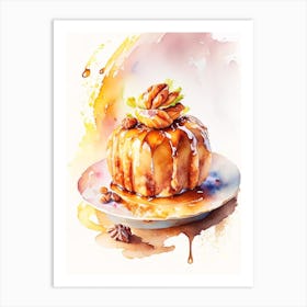 Pecan Sticky Bun Dessert Storybook Watercolour 2 Flower Art Print