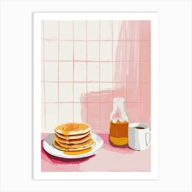 Pink Breakfast Food Pancakes With Honey 1 Art Print