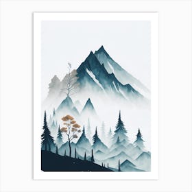 Mountain And Forest In Minimalist Watercolor Vertical Composition 20 Art Print