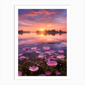 Pink Flowers At Sunset 1 Art Print