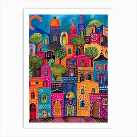 Kitsch Colourful Mexico Cityscape 3 Art Print