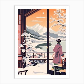 Vintage Winter Travel Illustration Nagano Japan 1 Art Print