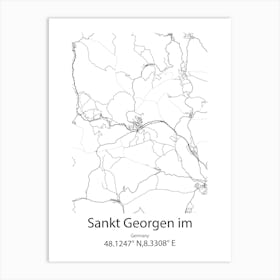 Sankt Georgen Im Schwarzwald,Germany Minimalist Map Art Print