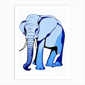 Elephant Symbol Blue And White Line Drawing Art Print