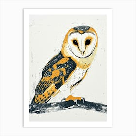 Barn Owl Linocut Blockprint 2 Art Print