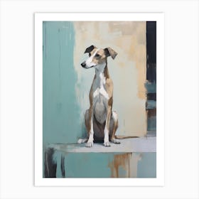 Whippet Dog, Painting In Light Teal And Brown 0 Art Print