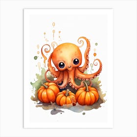 N Octopus Watercolour In Autumn Colours 3 Art Print