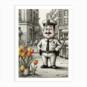 Policeman With Tulips Art Print