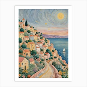 Coastal Village Sailboat Art Print