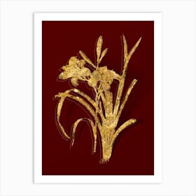 Vintage Orange Day Lily Botanical in Gold on Red Art Print