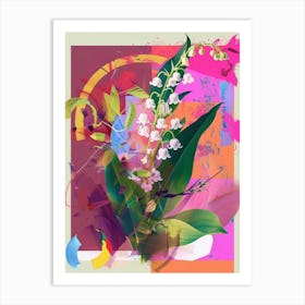 Lily Of The Valley 4 Neon Flower Collage Art Print