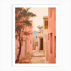 Paphos Cyprus 1 Vintage Pink Travel Illustration Art Print