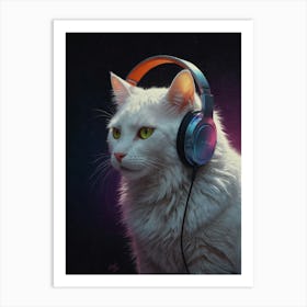 Cat Listening To Music 3 Art Print