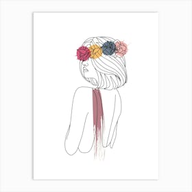 Line art style woman with watercolor painting IV Art Print