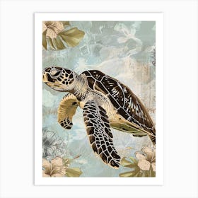 Floral Scrapbook Inspired Sea Turtle 3 Art Print