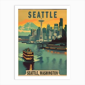 Seattle Vintage Travel Poster 3 Art Print