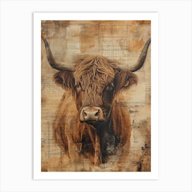 Retro Highland Cow Collage 2 Art Print