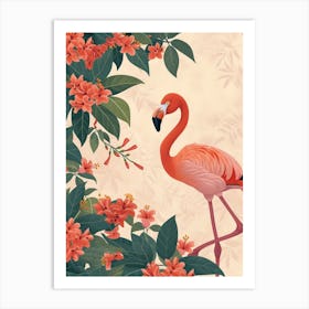 Andean Flamingo And Bougainvillea Minimalist Illustration 4 Art Print