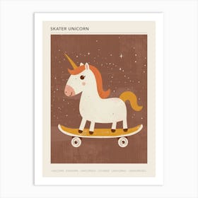 Unicorn On A Skateboard Mustard Muted Pastels 3 Poster Art Print