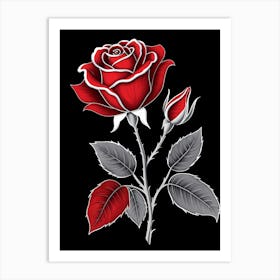 Red Rose On Black Background 2 Art Print