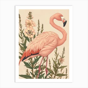 Andean Flamingo And Oleander Minimalist Illustration 2 Art Print